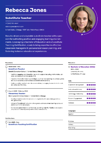 Substitute Teacher CV Example