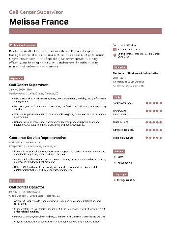 Call Center Supervisor Resume Call Center Supervisor Resume