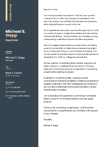 Electrician  Cover Letter