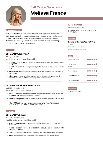 Call Center Supervisor Resume Call Center Supervisor Resume