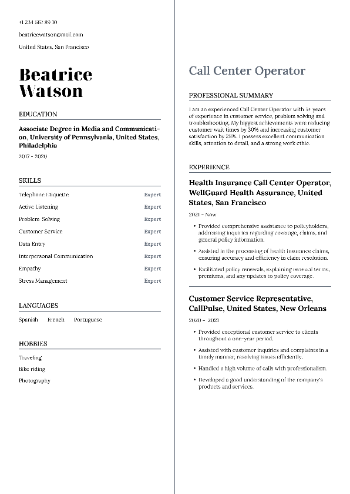 Call Center Operator Resume Call Center Operator Resume
