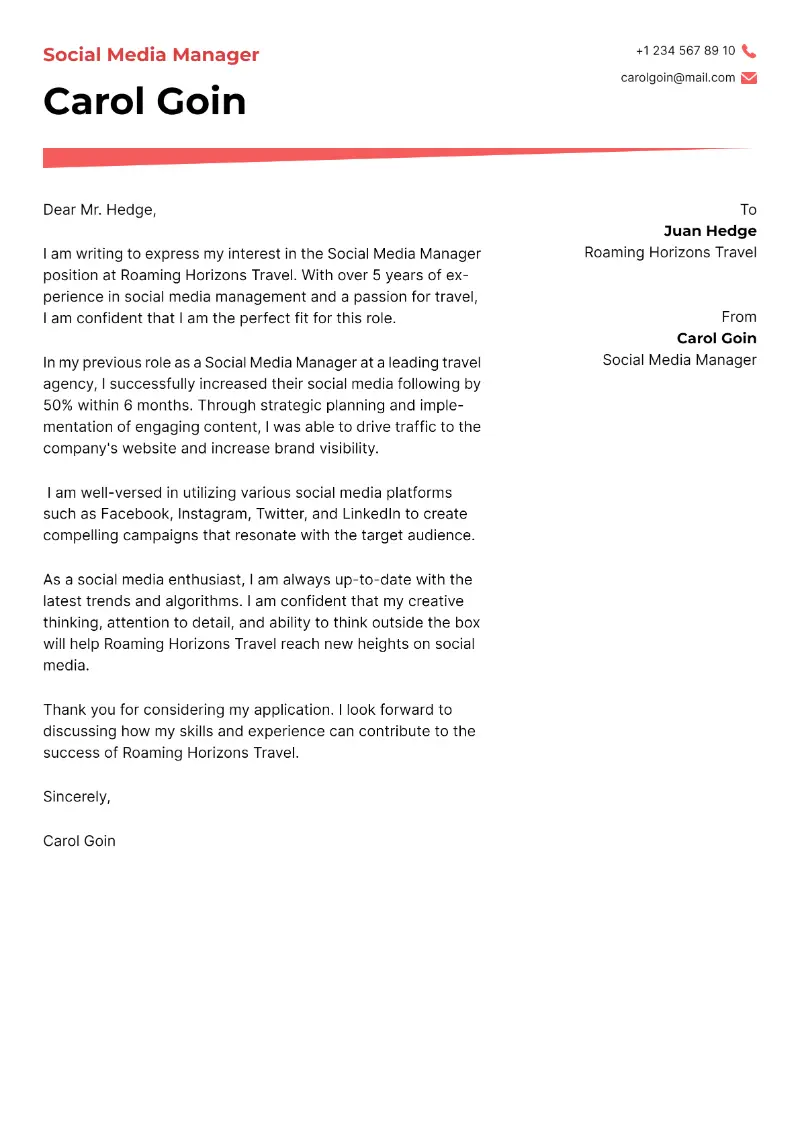 Social Media Manager Cover Letter Social Media Manager Cover Letter