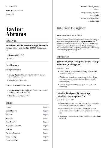 Interior Designer Resume Interior Designer Resume