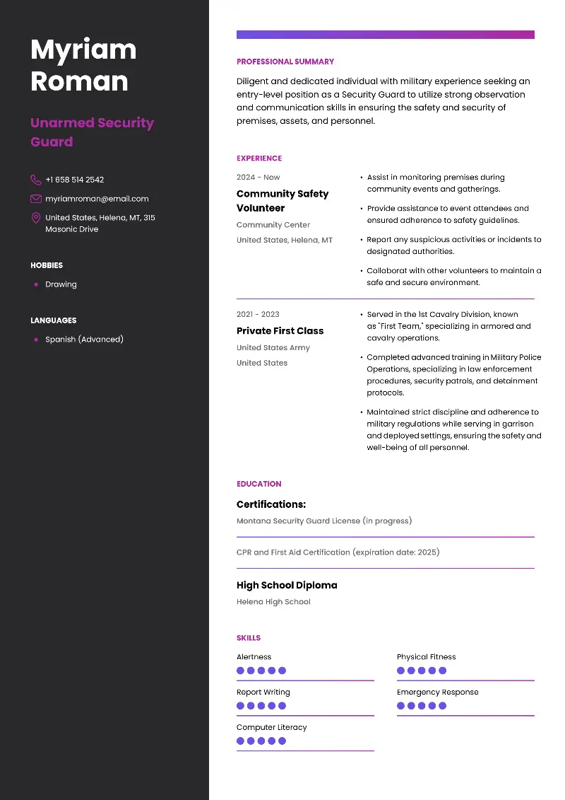 Unarmed Security Guard Resume Unarmed Security Guard Resume