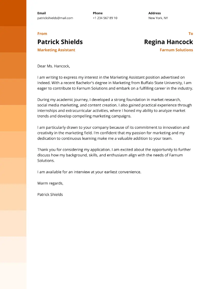 Marketing Assistant Cover Letter Marketing Assistant Cover Letter