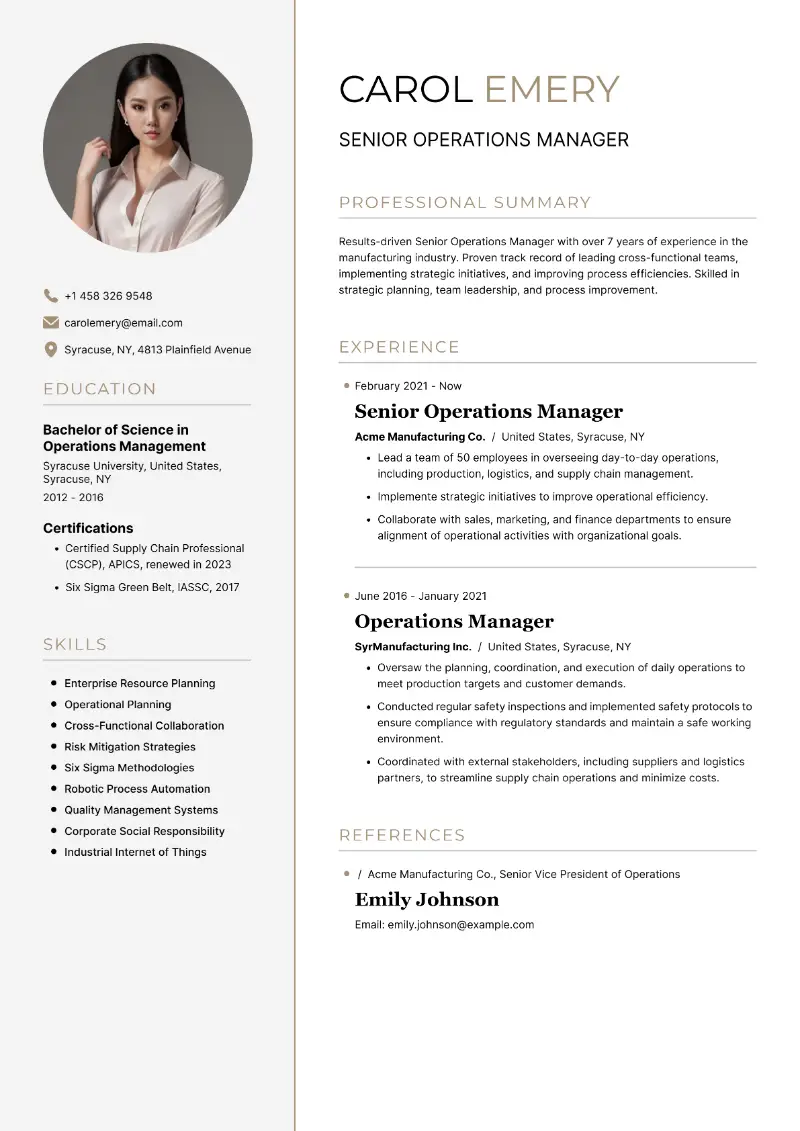 Senior Operations Manager Resume Senior Operations Manager Resume