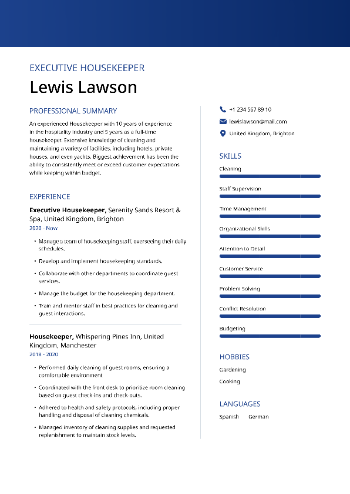 Executive Housekeeper Resume Executive Housekeeper Resume
