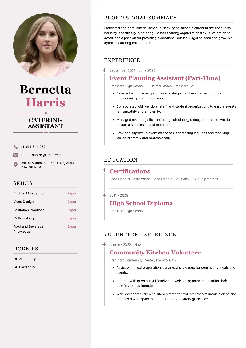 Catering Assistant Resume Catering Assistant Resume