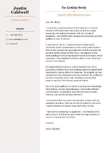 Teacher Assistant Cover Letter