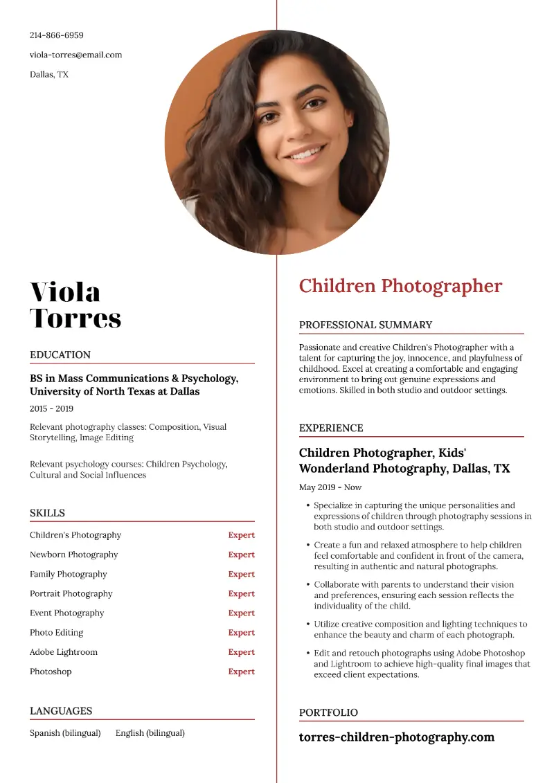 Children Photographer Resume Children Photographer Resume