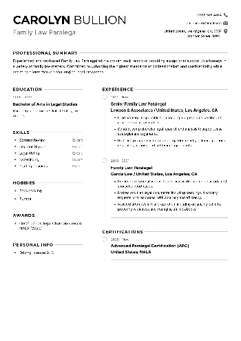 Family Law Paralegal Resume Family Law Paralegal Resume