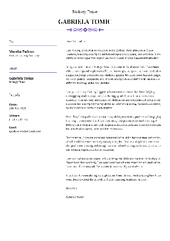 Biology Tutor Cover Letter