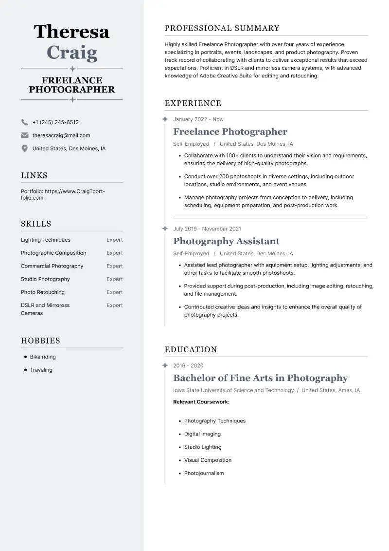 Photographer Resume Examples to Get Inspired in 2024