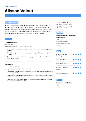 Bartender Resume