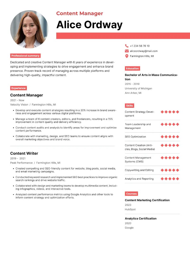 Content Manager Resume: Examples & Writing Tips