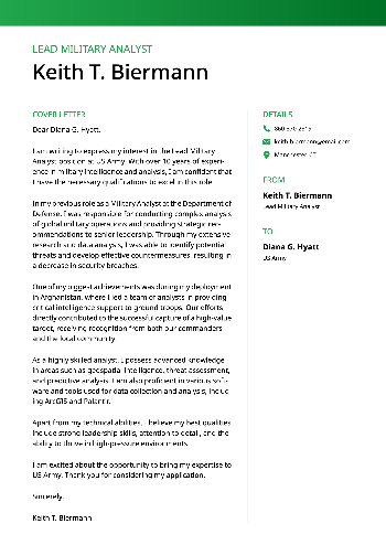 Lead Military Analyst Cover Letter
