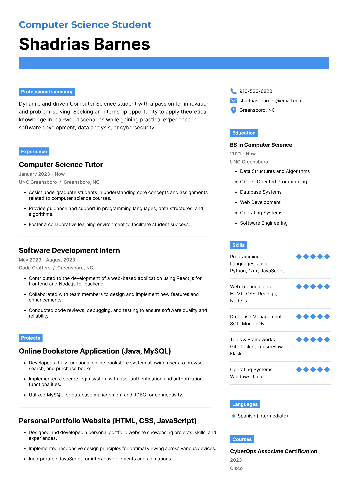 Computer Science Student Resume Computer Science Student Resume