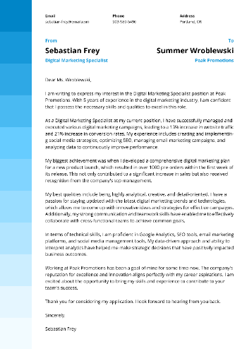 Digital Marketing Specialist Cover Letter Example Digital Marketing Specialist Cover Letter Example
