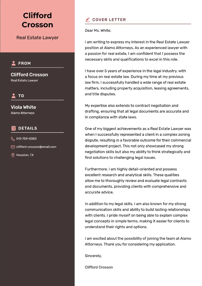 Real Estate Lawyer Cover Letter Real Estate Lawyer Cover Letter