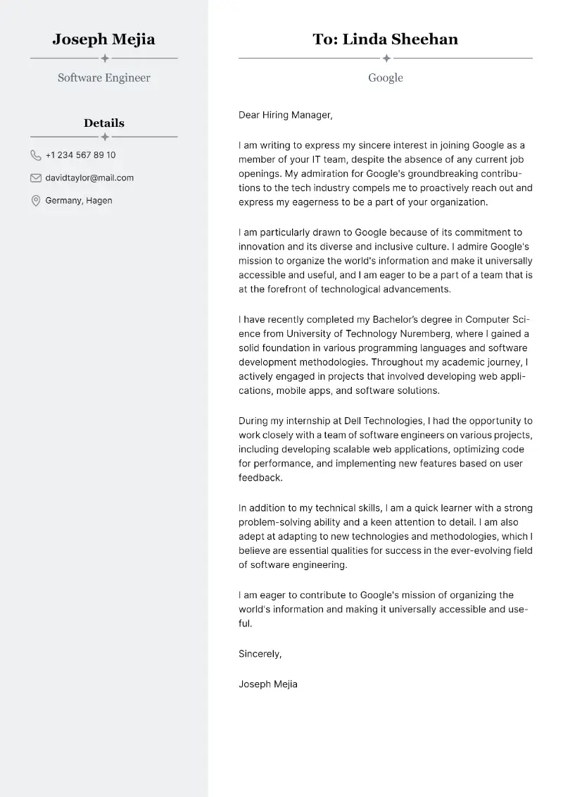Software Engineer Cover Letter Software Engineer Cover Letter