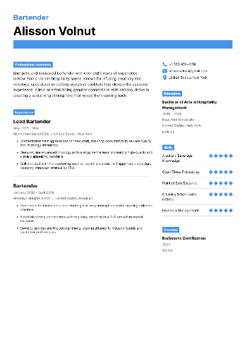 Bartender Resume Bartender Resume